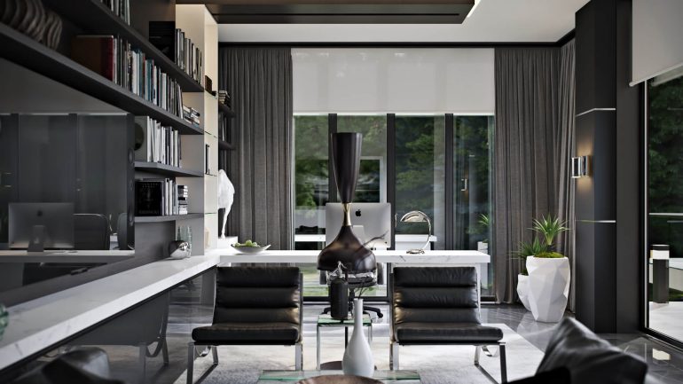 A living room filled with furniture and a large window
