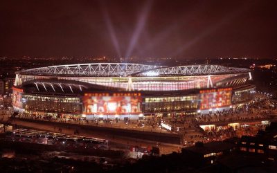 A view of Emirates Stadium at night